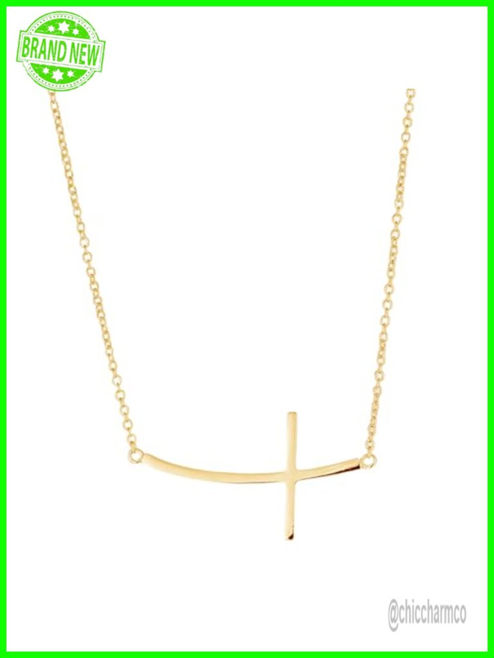 Sterling Silver Yellow Gold Overlay Sideways Cross Necklace Adjustable 16-18